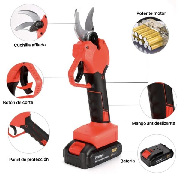 Tijera poda con dos baterías de 2.0Ah y 40 mm de corte - Imagen 4