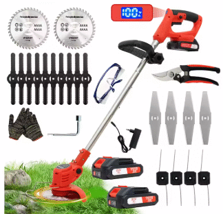 Cortadora de Césped Eléctrica OUTIGO – 15 cm, Inalámbrica, Motor de Cobre, 2 Baterías, 4 Tipos de Cuchillas, 124 cm