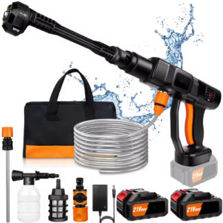 Lavadora a Presión Inalámbrica 21V 150Bar 2000PSI con Batería 3.0Ah, Boquilla 6 en 1 y Motor Sin Escobillas | Portátil y Multifuncional