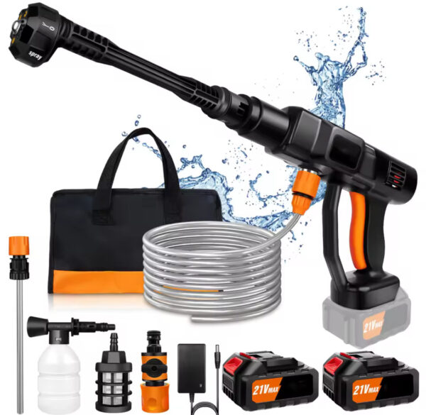 Lavadora a Presión Inalámbrica 21V 150Bar 2000PSI con Batería 3.0Ah, Boquilla 6 en 1 y Motor Sin Escobillas | Portátil y Multifuncional