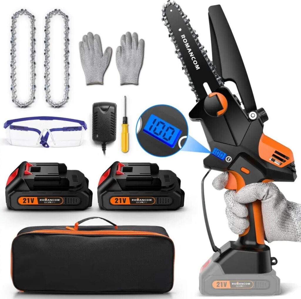 Motosierra eléctrica mini 24V con batería y aceite | 8 pulgadas
