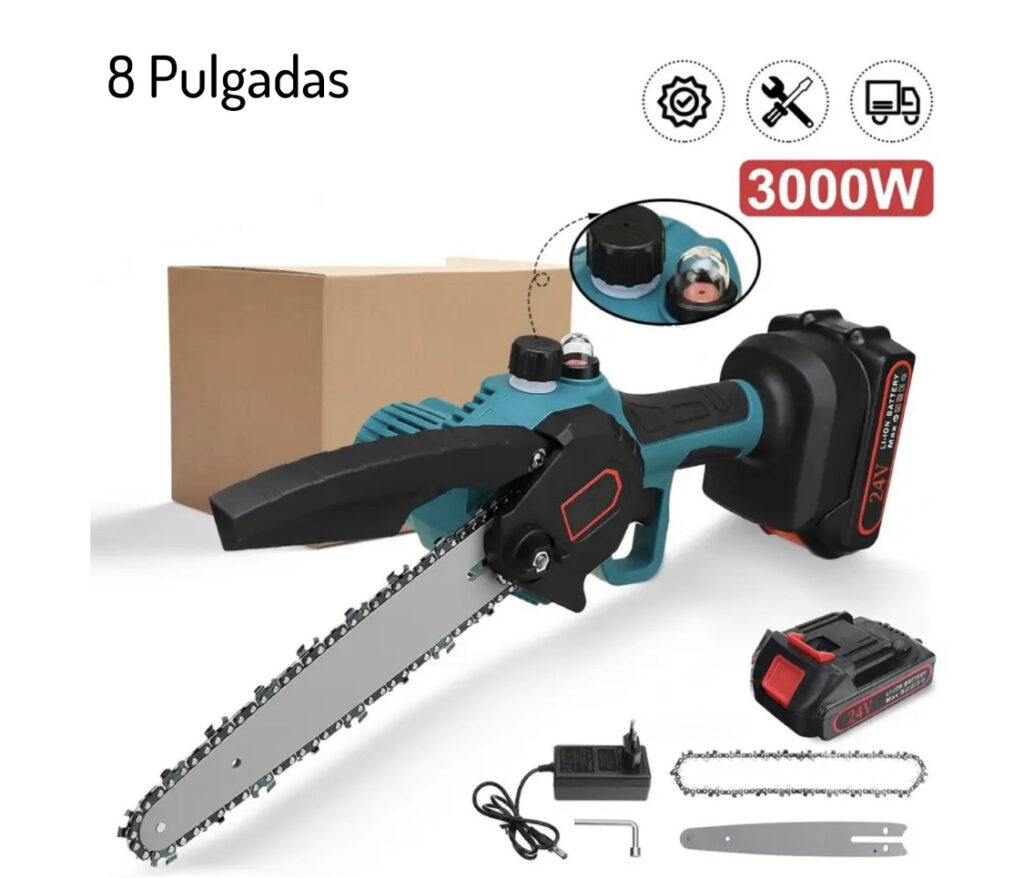 Motosierra eléctrica portátil 24V con batería | Mini motosierra de poda 8 pulgadas