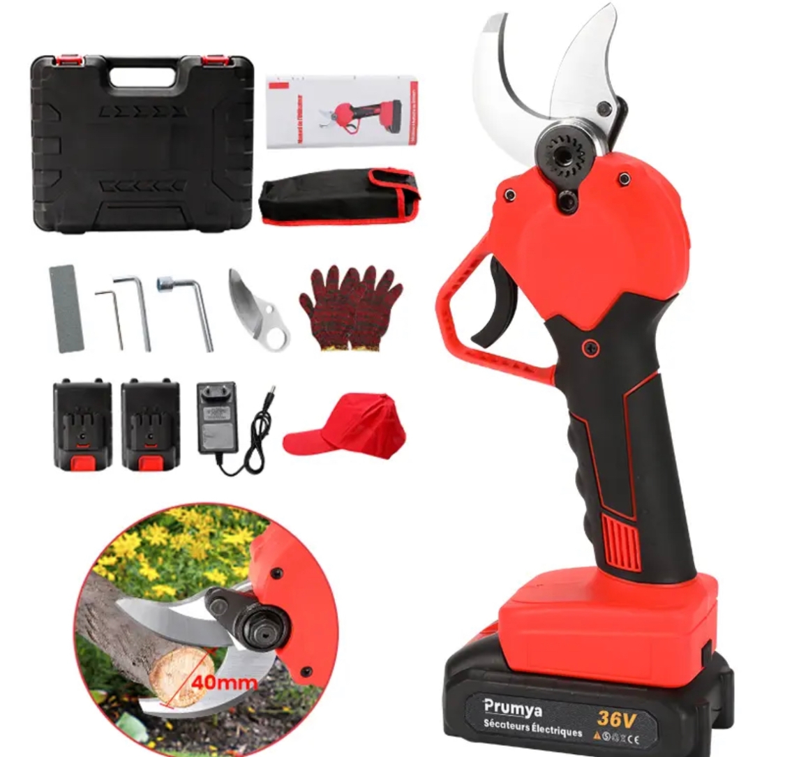 Tijeras de Podar Eléctricas 36V con 2 Baterías | Corte 40 mm | Jardín y Poda Profesional