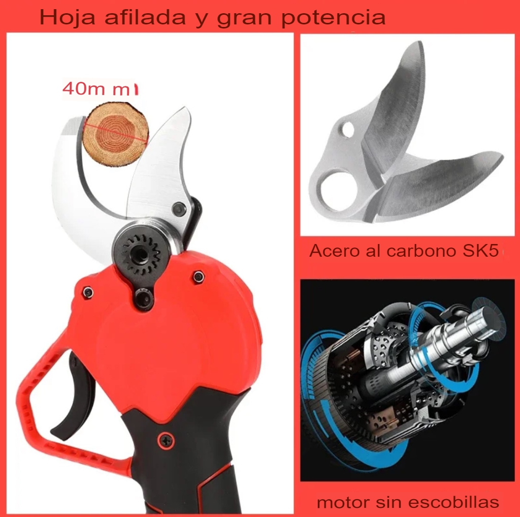 Tijeras de Podar Eléctricas 36V con 2 Baterías | Corte 40 mm | Jardín y Poda Profesional - Imagen 2