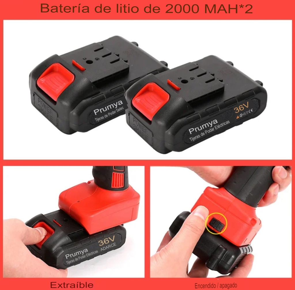 Tijeras de Podar Eléctricas 36V con 2 Baterías | Corte 40 mm | Jardín y Poda Profesional - Imagen 4