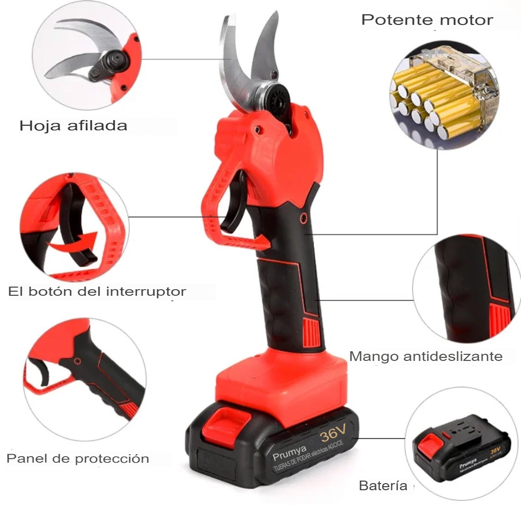 Tijeras de Podar Eléctricas 36V con 2 Baterías | Corte 40 mm | Jardín y Poda Profesional - Imagen 6